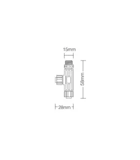 Technical drawing of the MiBoxer mini 3-way connector for FUTC08 with dimensions labeled.