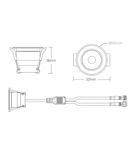 Diagram of the MiBoxer 3W Dual White LED Spotlight dimensions and connection details