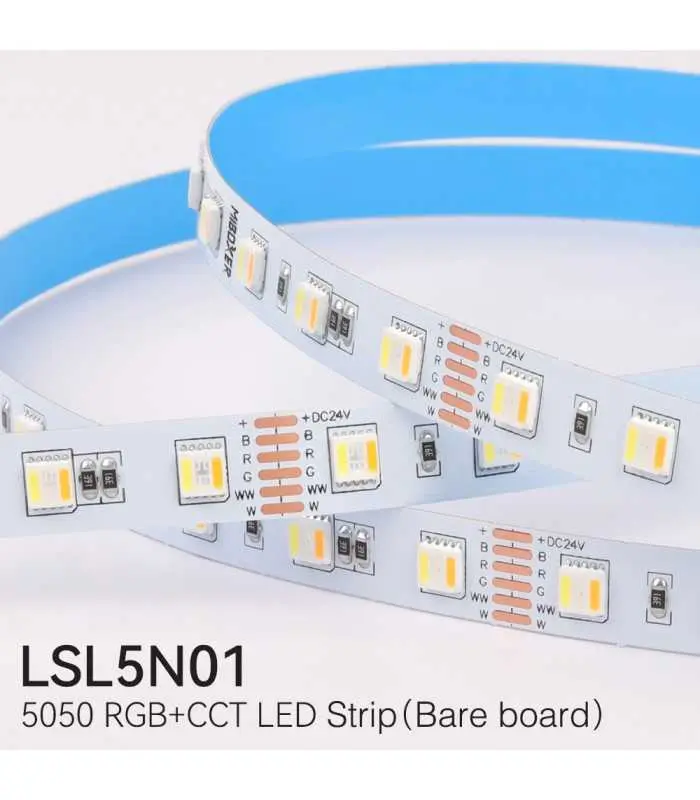 MiBoxer RGB+CCT LED Strip showing diodes and circuit layout in 24V format