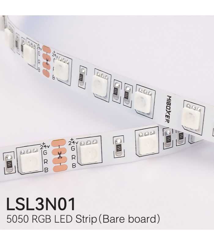 Bare MiBoxer 5050 RGB LED strip with 24V input, showcasing the flexible copper PCB.