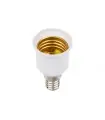 E14 to E27 lamp socket adapter with white plastic exterior and metal components for converting light bulb fittings.