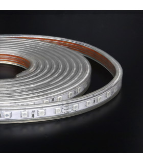 Close-up of MiBoxer 5050 RGB High Voltage LED strip roll with protective casing.