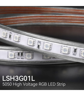 Product label for MiBoxer 5050 High Voltage RGB LED Strip, model LSH3G01L.