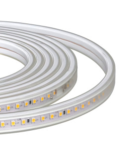 Close-up of MiBoxer 2835 High Voltage LED Strip, 2700K, showing multiple LED chips in a transparent protective tube.