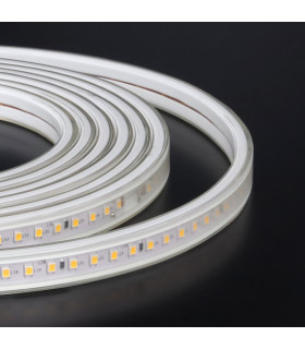 Close-up of MiBoxer 2835 High Voltage LED Strip, 2700K, showing multiple LED chips in a transparent protective tube.