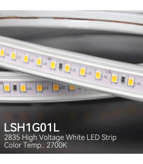 MiBoxer 2835 High Voltage White LED Strip, 2700K colour temperature, showcasing individual LED chips along the strip.