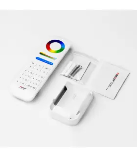 MiBoxer RGB+CCT remote control FUT089Z with included accessories and user manual.