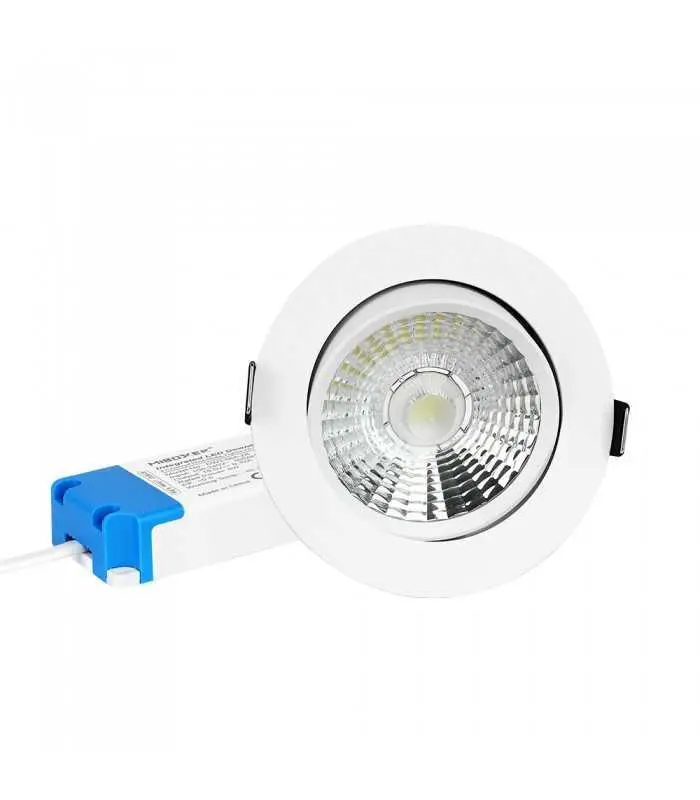 Front view of the MiBoxer 12W dual white LED downlight, displaying the white frame, frosted diffuser, and LED light source