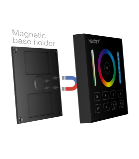 The MiBoxer RGB+CCT panel remote in its packaging, showcasing the front and side views of the product box