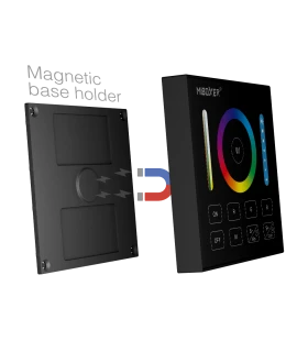 The MiBoxer RGB+CCT panel remote in its packaging, showcasing the front and side views of the product box