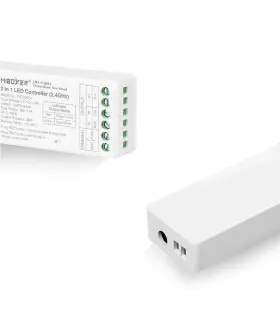 MiBoxer 2-in-1 LED strip controller with visible connection ports and labels.