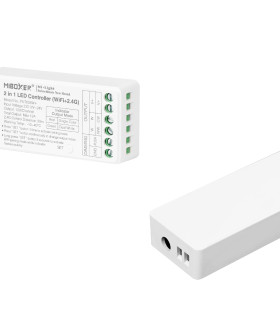 Front view of the MiBoxer 2-in-1 LED controller showing connection ports.