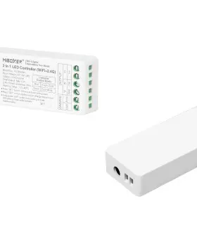 Front view of the MiBoxer 2-in-1 LED controller showing connection ports.