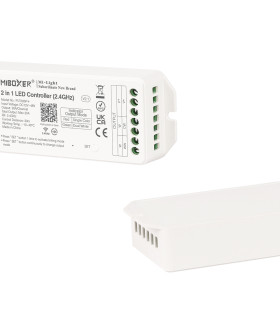 Front view of the MiBoxer 2-in-1 LED controller showing connection ports.