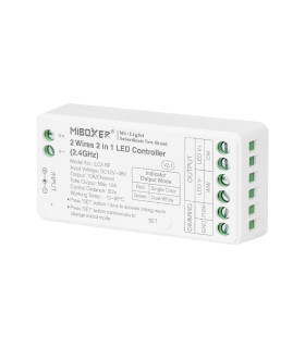 Detailed view of the MiBoxer LED controller showcasing its labelling and specifications.