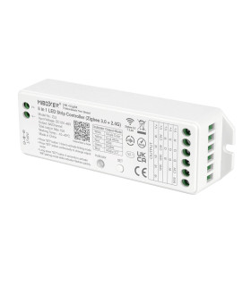 Side view of a MiBoxer 2-in-1 LED controller highlighting its input/output ports and labels.