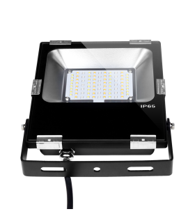 MiBoxer 30W RGB+CCT LED floodlight positioned on a stand, with the light panel visible, perfect for outdoor lighting.