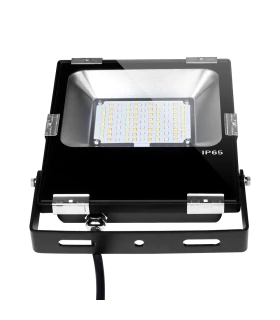 Front view of a MiBoxer 30W RGB+CCT LED floodlight, showcasing the light panel and sleek black design.