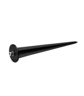 Black stake for securing garden lighting fixtures into the ground.