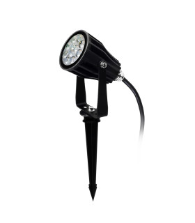 LED garden spotlight with stake, angled to demonstrate the light output direction.