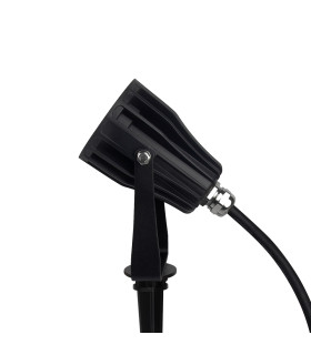 LED garden spotlight with stake, angled to demonstrate the light output direction.