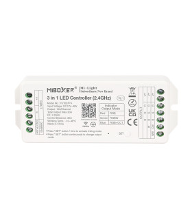 Detailed front view of Miboxer 3-in-1 LED controller showing specifications and features.