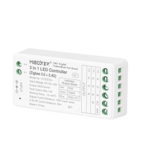 Rear view of the MiBoxer 3-in-1 LED strip controller showcasing its connections and layout.