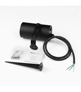 MiBoxer 12W RGB+CCT garden light kit, including the fixture, ground spike, and wiring for outdoor setup.