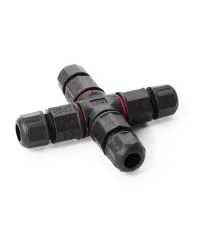 MiBoxer X-shaped 4-channel 3-core waterproof connector, fully assembled for IP68 rated protection.