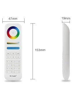 FUT089 Mi-Light 8-zone RGB+CCT remote controller size