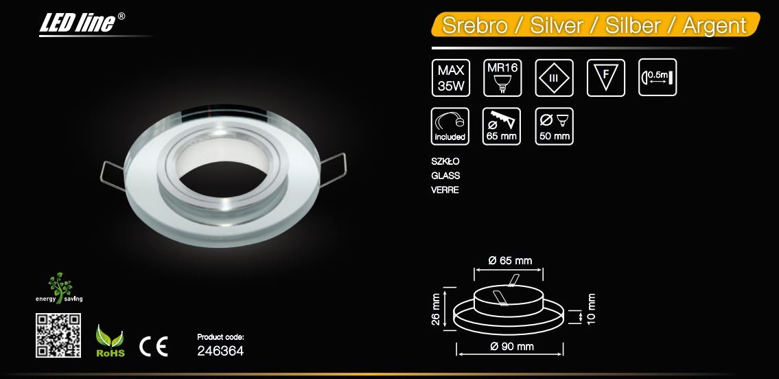 LED line® MR16 glass recessed ceiling downlight silver