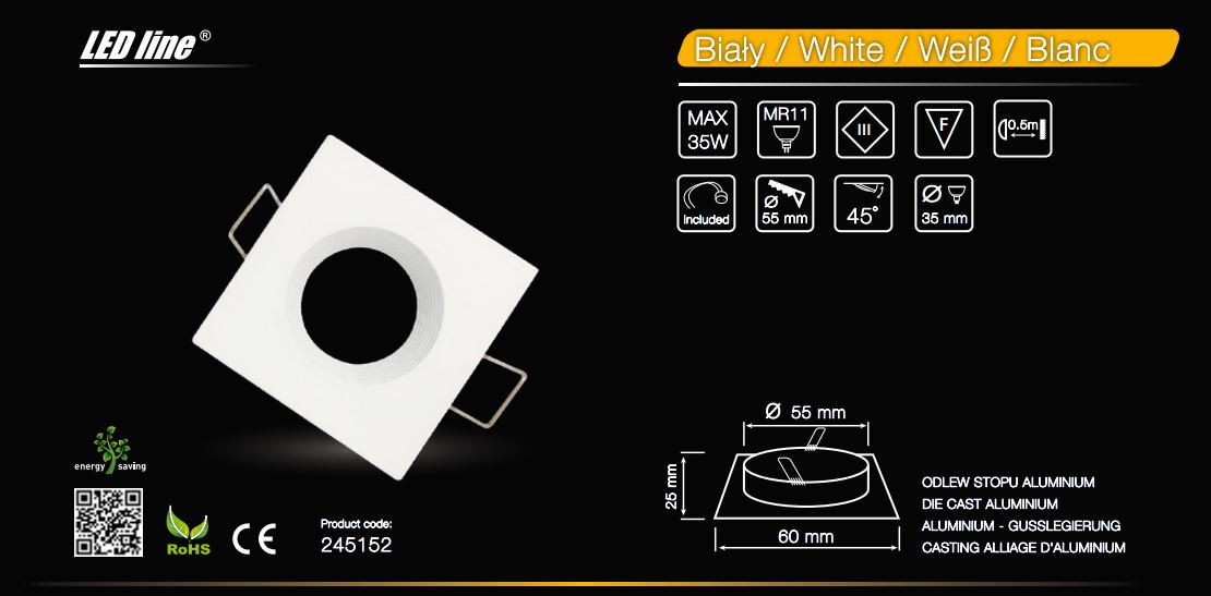 LED line® MR11 cone square ceiling downlight white