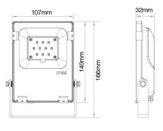 Size of the smart RGB+CCT LED floodlight by Mi-Light brand