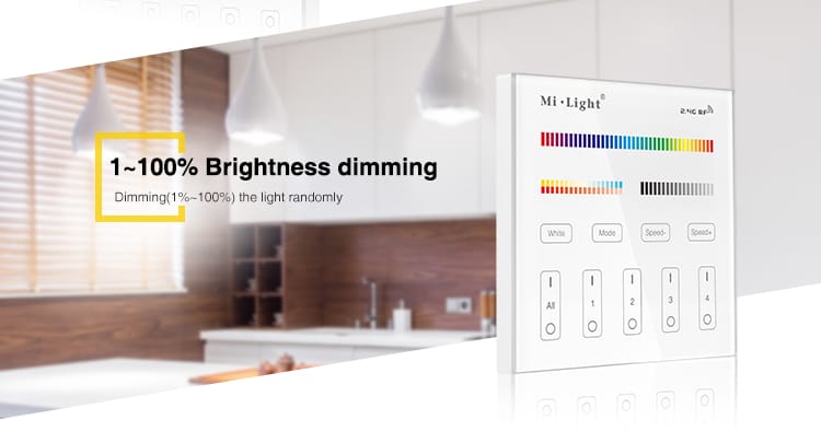 1-100% dimming change or adjust the brightness to your needs with our smart wall panel controller by milight