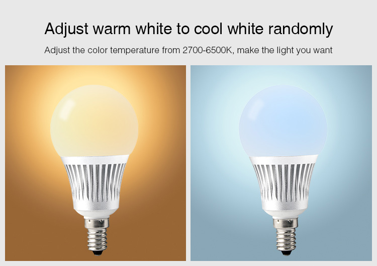 Mi-Light 5W E14 RGB+CCT LED light bulb FUT013 adjust warm to cold white colour temperature control