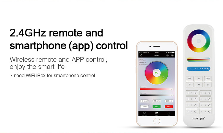 Mi-Light IP54 waterproof 15W RGB+CCT LED downlight FUT069 2.4GHz remote and smartphone app control WiFi wireless iBox