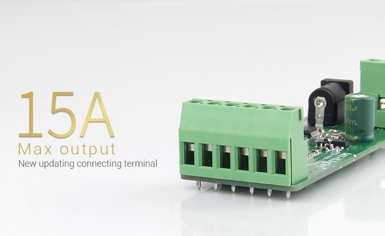 Higher load capacity of outputs more possibilities 15Amp max output new updated terminal