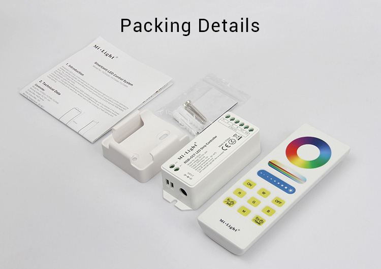 packaging details hand held remote white LED strip controller remote control wall holder manual instructions