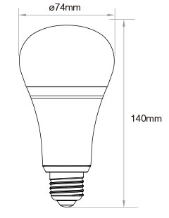 Mi-Light 12W RGB+CCT LED light bulb FUT105 size technical picture dimensions