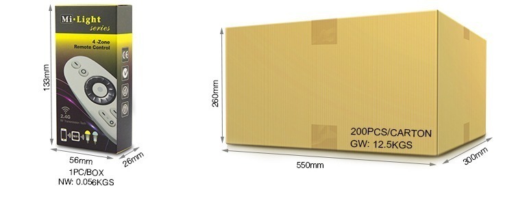 Mi-Light 2.4GHz 4-zone CCT remote controller FUT007 retail & wholesale packaging colour cardboard box