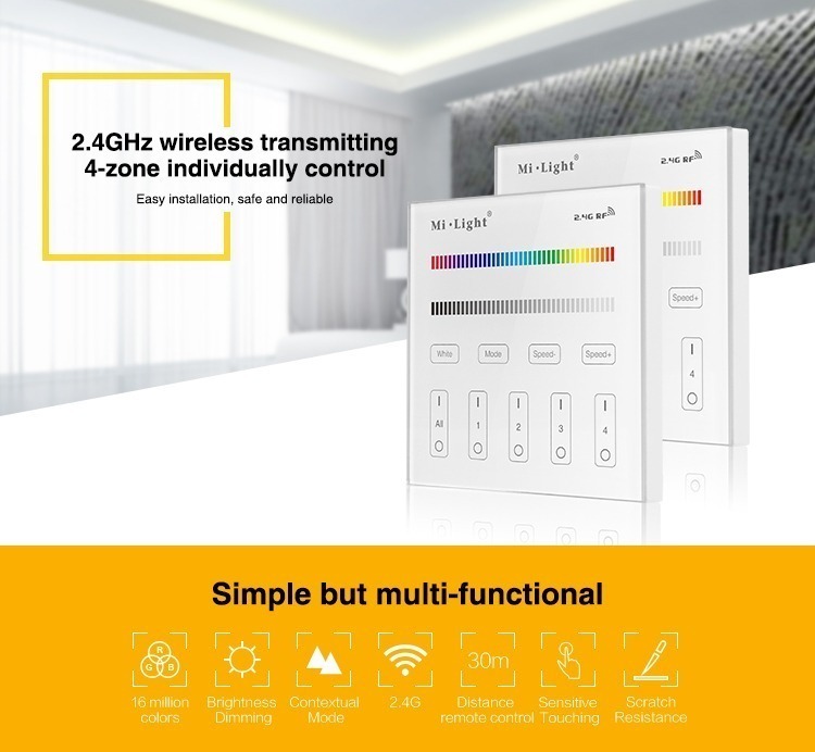 2.4GHz wireless transmitting 4-zone individual control milight smart lighting