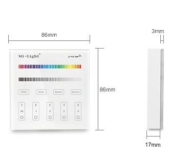 Mi-Light 4-zone RGB/RGBW smart panel B3 size product dimensions