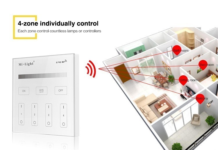 4-zone individually controlled all lights in the house all rooms kitchen living bedroom staircase smart controller milight