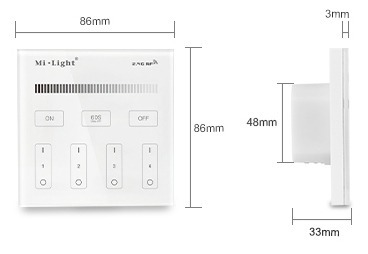 Mi-Light 4-zone brightness dimming smart panel remote controller T1 - size technical picture product dimensions