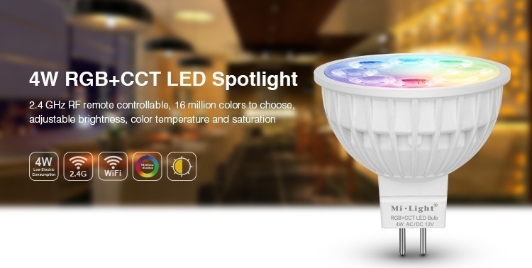 4W RGB+CCT LED spotlight MiLight 16 million colours remote control app control WiFi 3G 4G