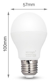 Mi-Light 6W dual white LED light bulb FUT017 size product dimensions E27 bulb diameter A57