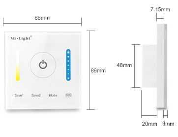 Mi-Light smart panel controller colour temperature P2 size product dimensions technical picture