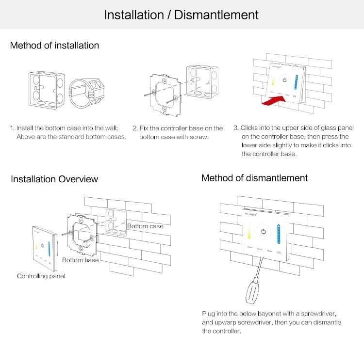 Mi-Light smart panel controller colour temperature P2 installation in wall panel