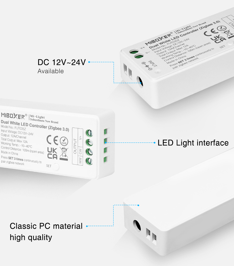 MiBoxer dual white LED controller (Zigbee 3.0) FUT035Z DC 12V 24V socket 