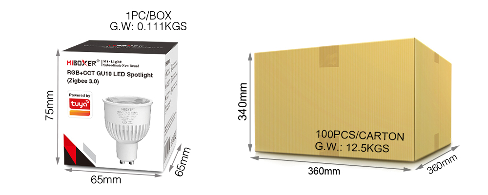 MiBoxer 6W GU10 RGB+CCT LED spotlight (Zigbee 3.0) FUT106Z packaging wholesale UK stock